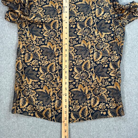 Vintage Villager Navy and Gold Blouse Women's Small Shoulder Pads Leaf Pattern - Picture 5 of 8